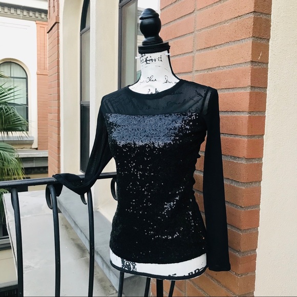 Black Mesh and Sequin Top - Picture 2 of 7